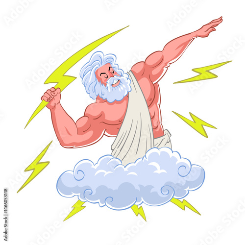 Greek God of Zeus in Retro Style Illustration