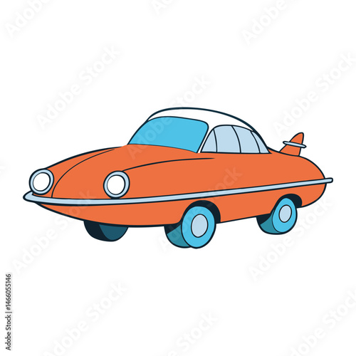 A sleek flying car lifts off vertically, engines humming as it rises smoothly into the sky, leaving the city streets behind and soaring toward the future of travel.
