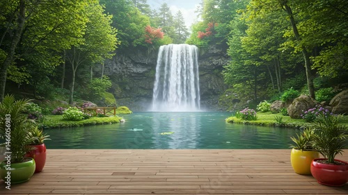 Waterfall in the forest viewing Seamless looping time lapse 4k video animation background, waterfall, time-lapse, looping