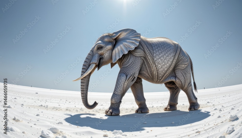 Fototapeta premium imagine a majestic elephant, larger than life, gracefully striding across a vast expanse of pristine white