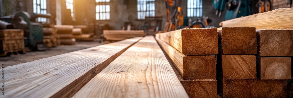 custom made wallpaper toronto digitalFreshly Cut Lumber in a Rustic Workshop - Stacks of freshly milled lumber in a sunlit workshop. Symbolizing craftsmanship, natural materials, construction, woodworking, and industry