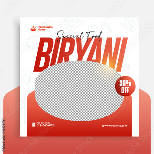 Delicious Asia food biryani dish social media post design
