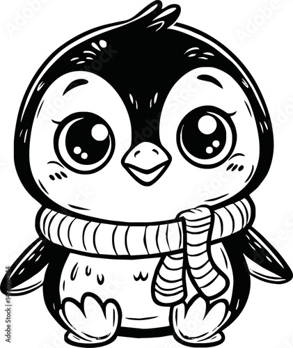 Line art of penguin cartoon vector. penguin coloring book.