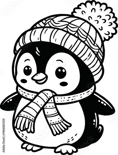 Line art of penguin cartoon vector. penguin coloring book.