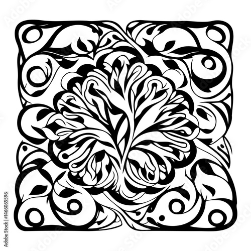 Monochromatic floral arrangement with decorative curvilinear elements in square format