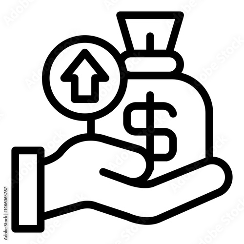 money bag outline icon for expense and spending hand