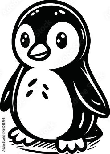 Line art of penguin cartoon vector. penguin coloring book.