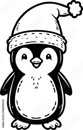 Line art of penguin cartoon vector. penguin coloring book.