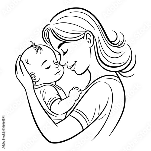 Loving mother with baby, showing family love and care, a beautiful vector art illustration of mom and child silhouette