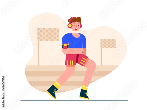 Man on a morning jogging. Healthy life illustration. Flat vector illustration concept