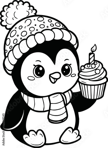Line art of penguin cartoon vector. penguin coloring book.