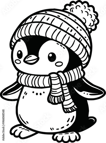 Line art of penguin cartoon vector. penguin coloring book.