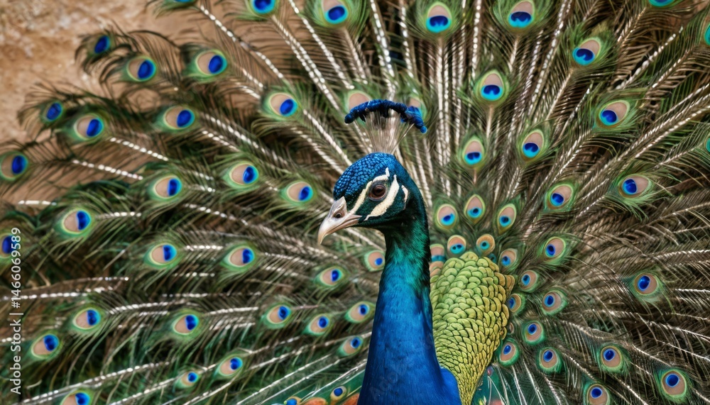 Fototapeta premium Majestic Peacock Displaying its Vibrant Plumage