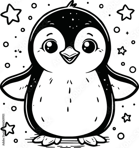 Line art of penguin cartoon vector. penguin coloring book.