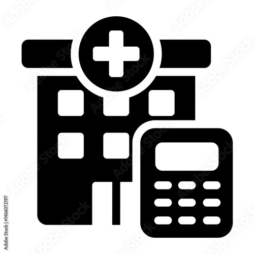 clinic building glyph icon with healthcare budget tool