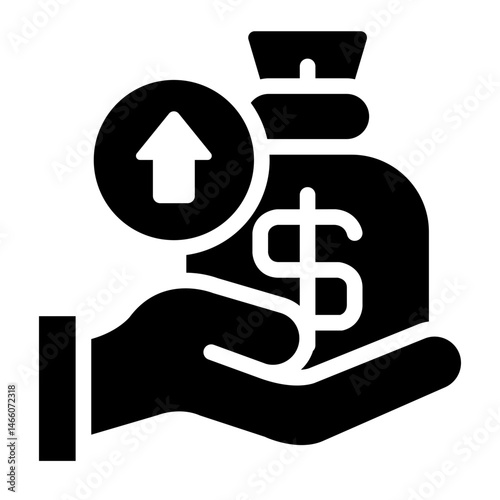 money bag glyph icon for expense and spending hand
