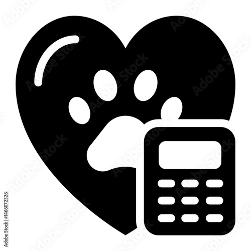 heart paw glyph icon with pet care cost calculator