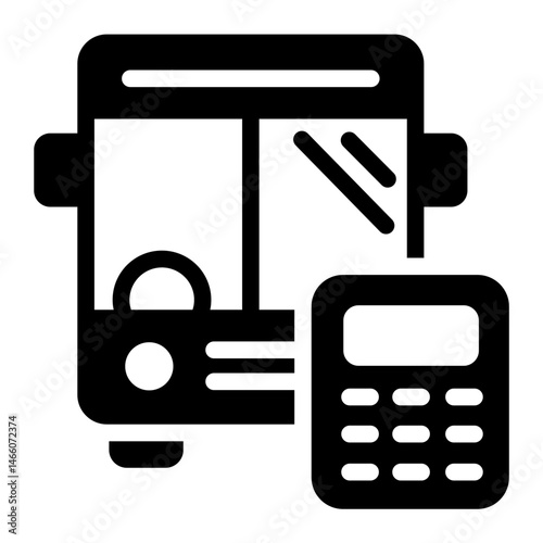 bus glyph icon with calculator for transportation budget