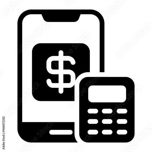 mobile phone glyph icon showing budget app calculator