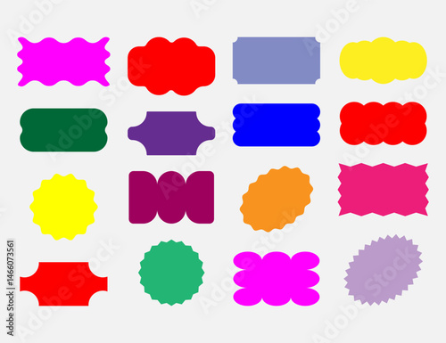  Retro badges Y2K.  Zig zag wavy shape frames. Abstract geometric shapes Groovy retro. Funky geometric hippie elements. Vector rectangular and round abstract