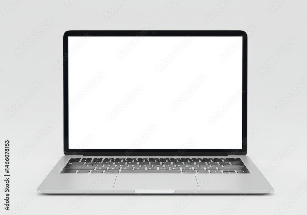 Modern laptop with blank white screen on a light background for mockup purposes Modern laptop with blank white screen on a light background for mockup purposes