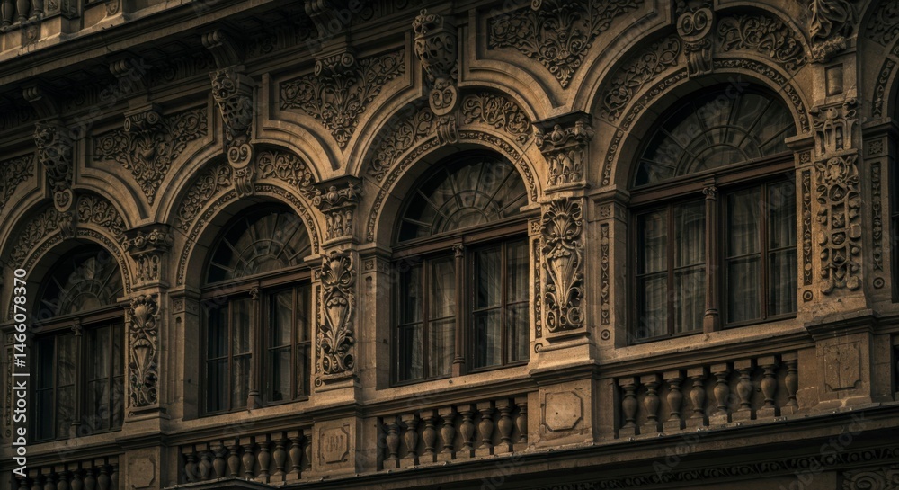 Obraz premium Ornate building facade with arched windows (1)