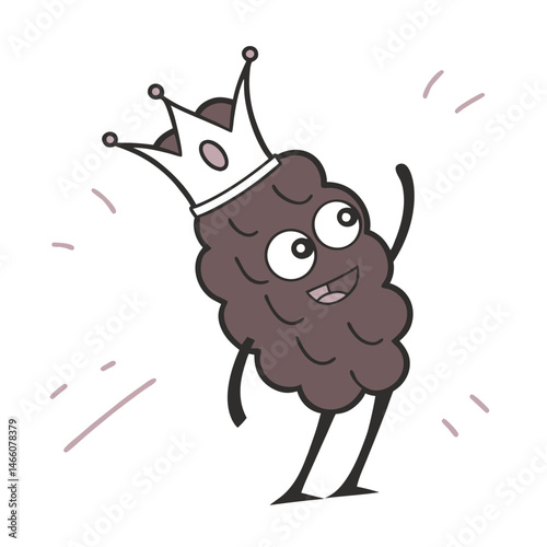 Cartoon mulberry wearing a crown celebrating in a cheerful style  