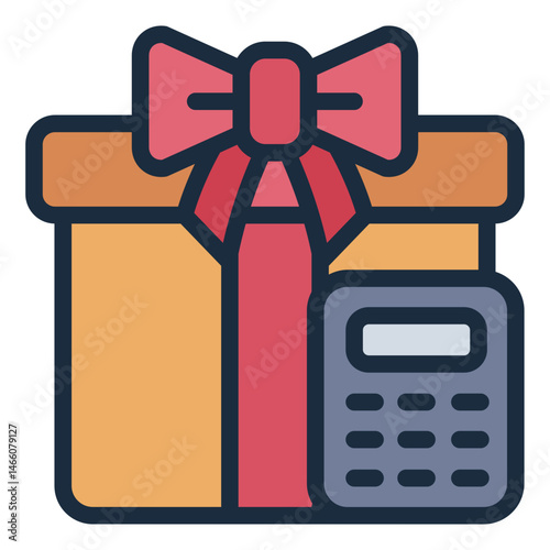 present filled line icon with calculator for gift budgeting