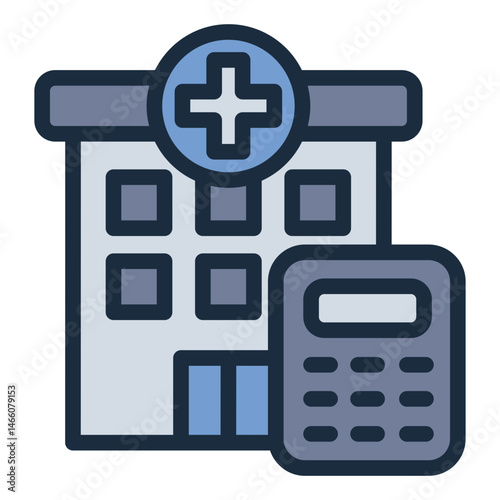 clinic building filled line icon with healthcare budget tool