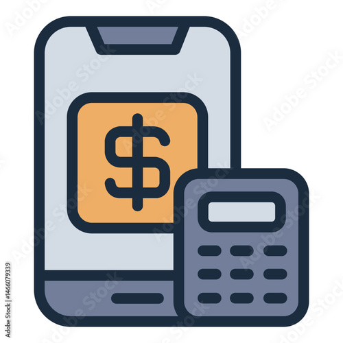 mobile phone filled line icon showing budget app calculator