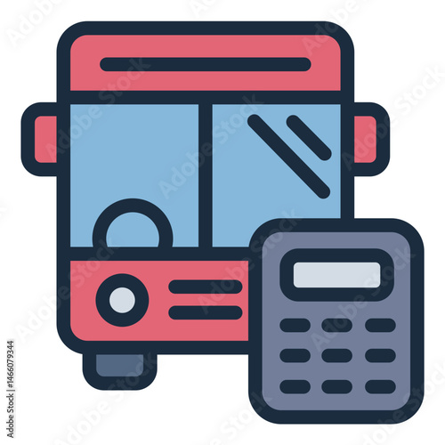 bus filled line icon with calculator for transportation budget