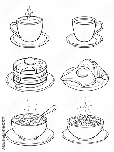 3D Icon Set of Breakfast Caf? Foods Line Art.eps