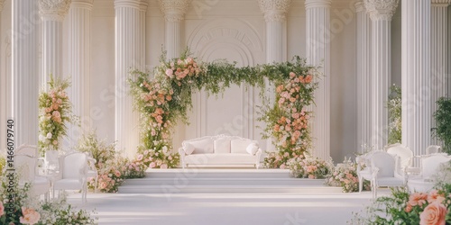Elegant Floral Wedding Arch in a Light-Filled Venue photo