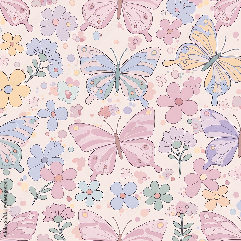 Pastel Butterflies and Flowers Seamless Pattern Pastel Butterflies and Flowers Seamless Pattern
