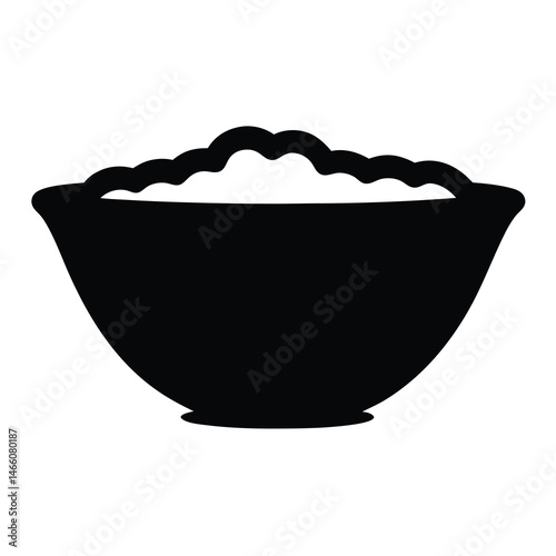 yogurt with granola vector silhouette icon, black and white illustration of food.