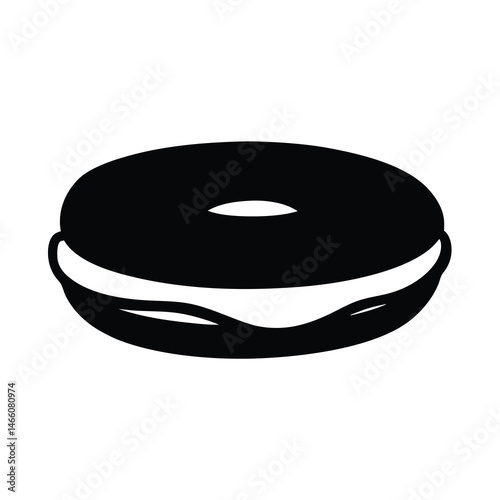 bagel with cream cheese vector silhouette icon, black and white illustration of food.