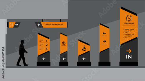 Signage totem Exterior and interior template set corporate identity