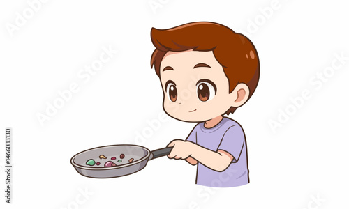 cute man cooking gourmet meal cartoon illustration