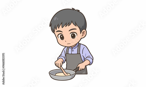 cute man cooking gourmet meal cartoon illustration