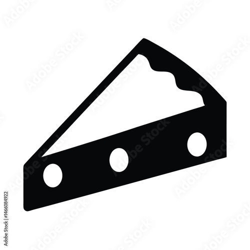 cheese wedge vector silhouette icon, black and white illustration of food.