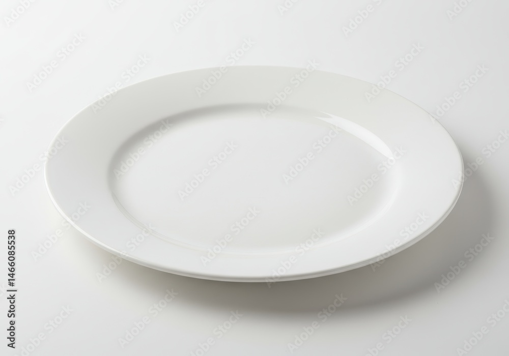 Simple white ceramic plate on a white background for food presentation Simple white ceramic plate on a white background for food presentation