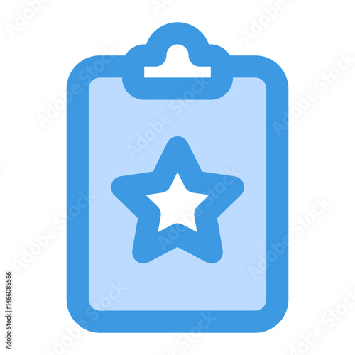 Minimalist icon representing achievement or quality with a clipboard and star symbol, suitable for recognition or review applications.