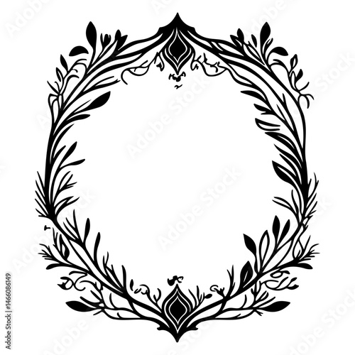 Elaborate botanical frame illustration with elegant leaf ornamentation