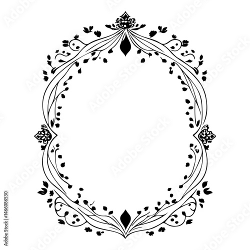 Delicate Floral Frame: Elegant Black and White Botanical Border Design for Crafts