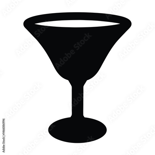 cocktail glass vector silhouette icon, black and white illustration of food.