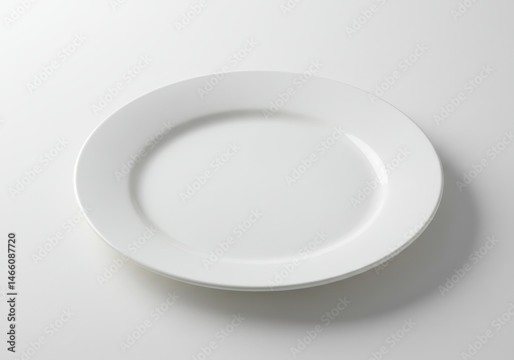 Empty white ceramic plate on a white surface for food presentation