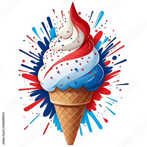 Patriotic Ice Cream Cone: A Festive Fourth of July Sweet Treat  with transparent background