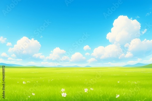 green field and blue sky