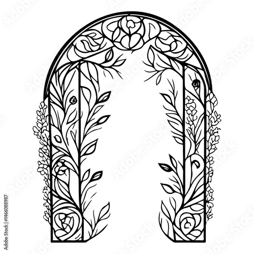 Ornate botanical archway illustration conveying timeless elegance and natural charm