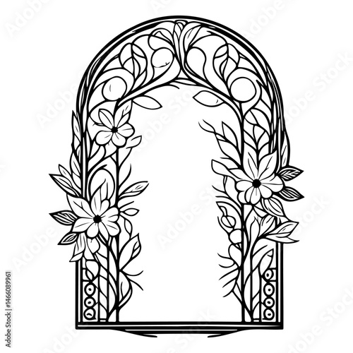 Botanical Archway: An Elaborate Line Art Illustration of Floral Design
